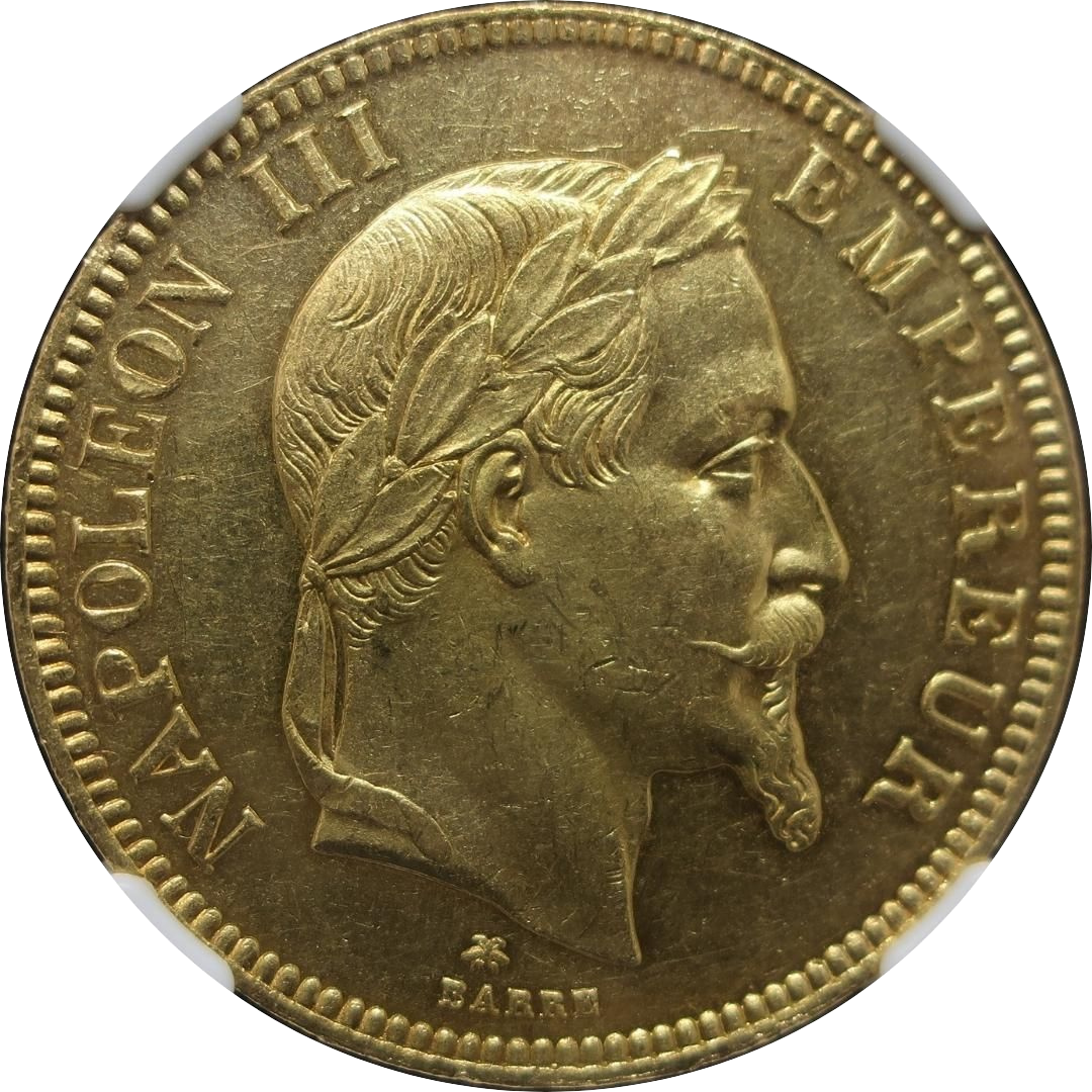 ナポレオン3世 有冠】1869A フランス 100フラン金貨 MS62 NGC鑑定済み
