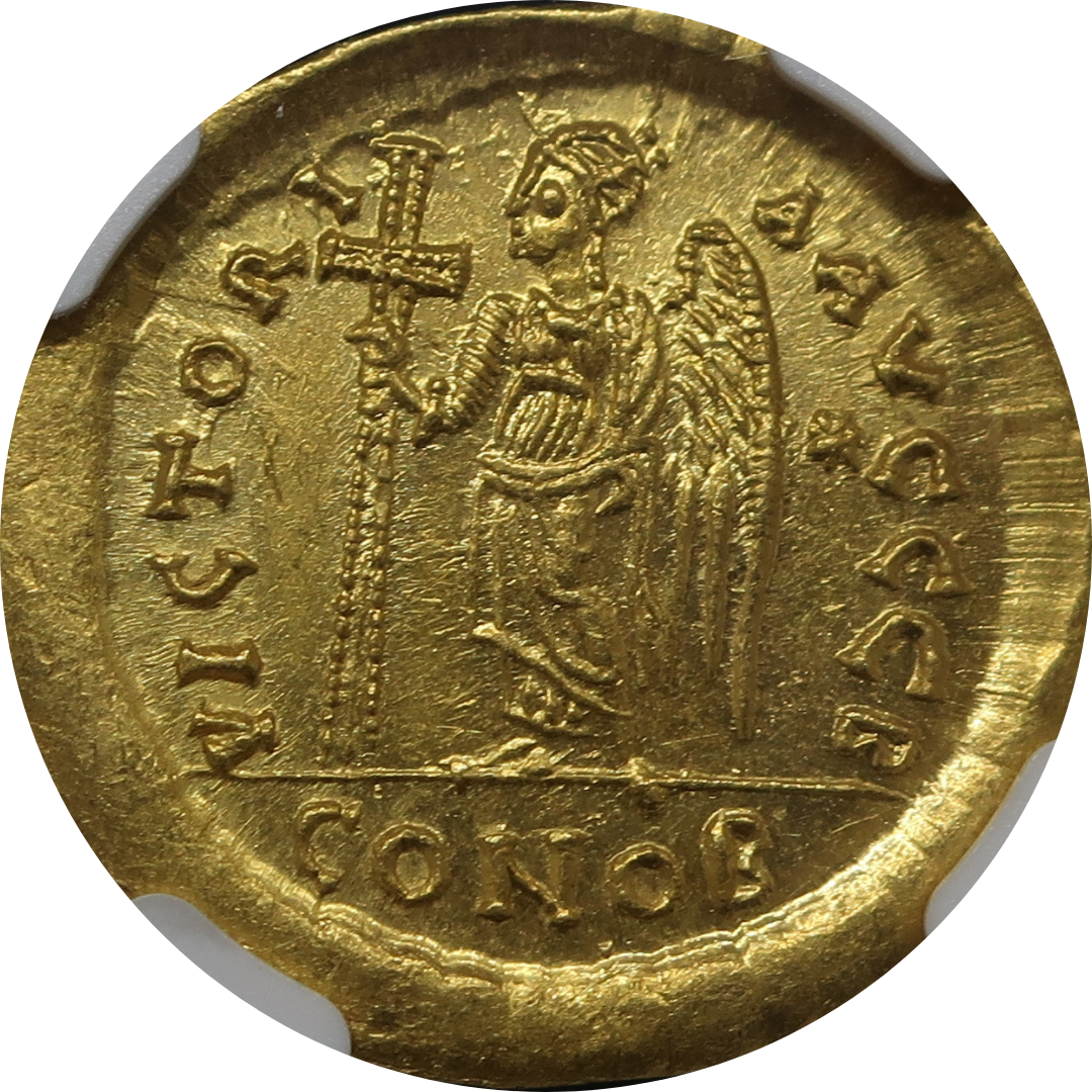 AD491-518 ビザンツ帝国 ソリダス金貨 アナスタシウス MS5/5-4/5 NGC