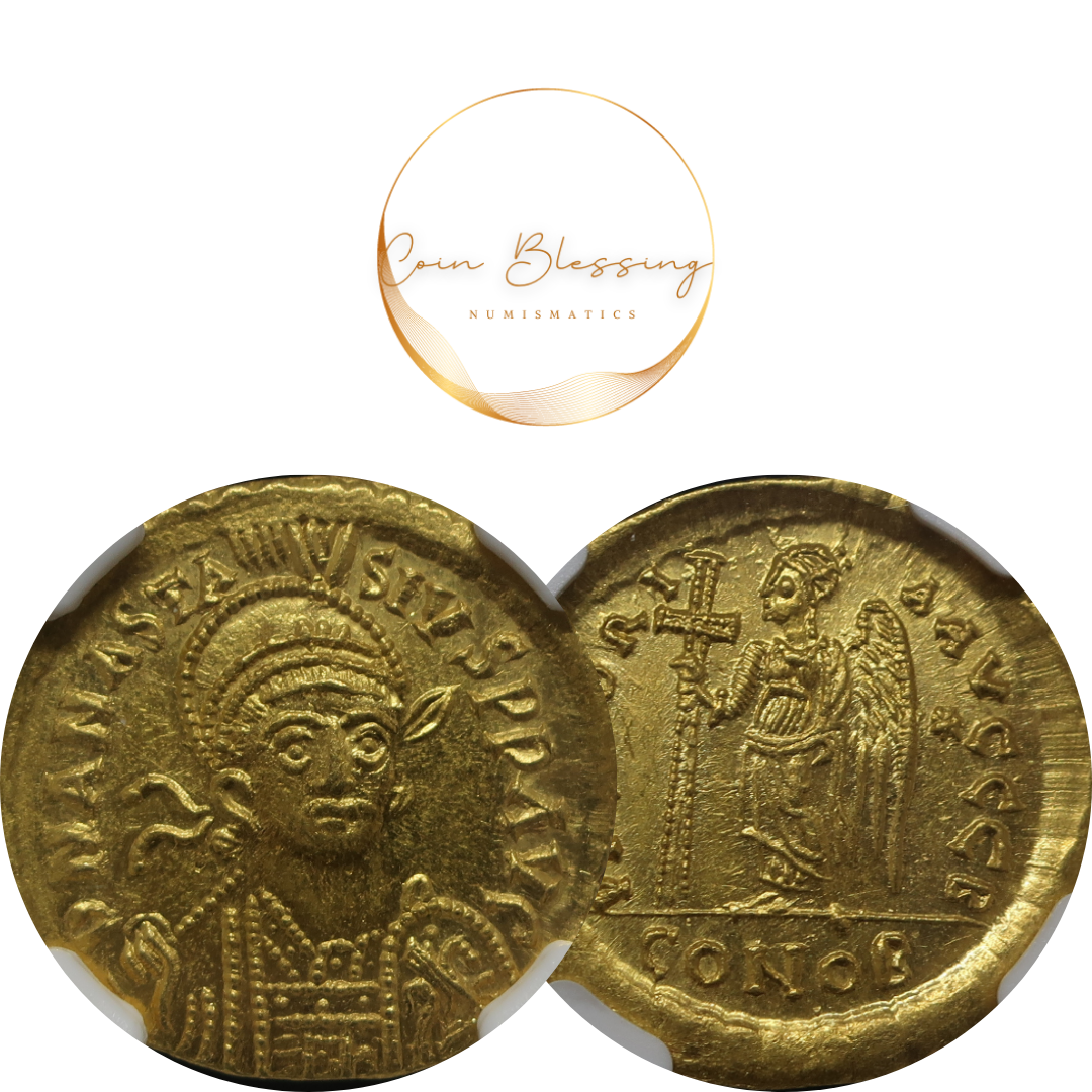 AD491-518 ビザンツ帝国 ソリダス金貨 アナスタシウス MS5/5-4/5 NGC