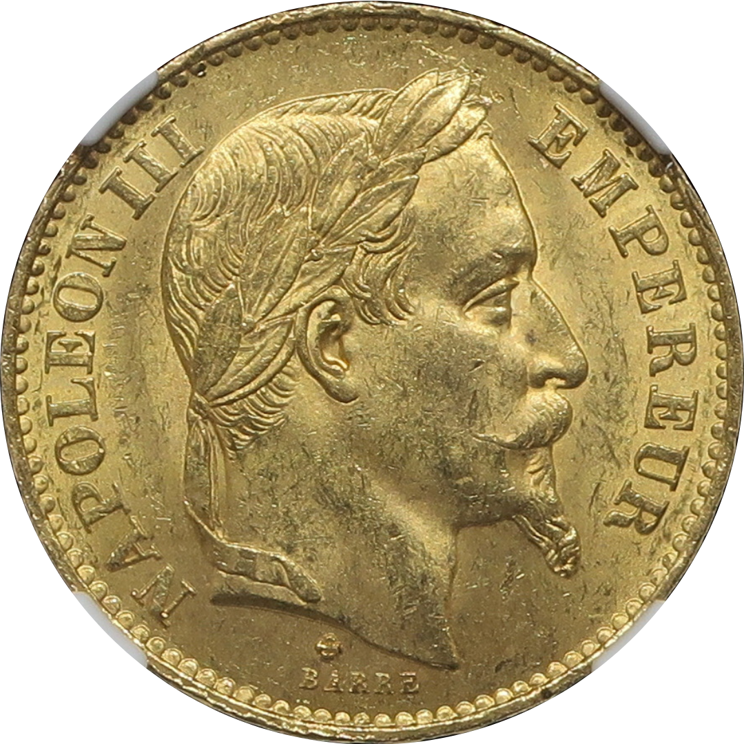 1870BB フランス 20フラン金貨 ナポレオン3世 有冠 MS63 NGC - CoinBlessing(コインブレッシング)