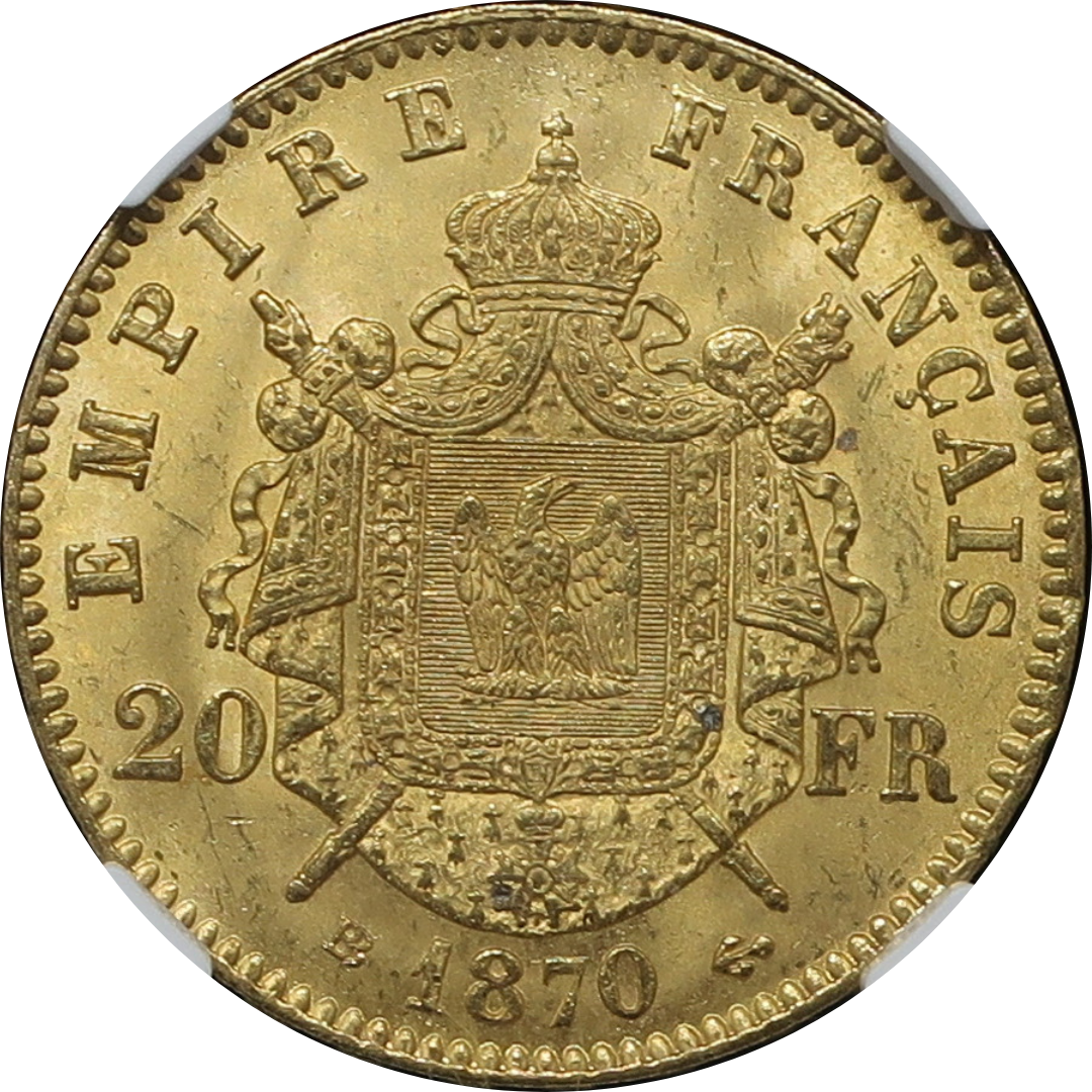 1870BB フランス 20フラン金貨 ナポレオン3世 有冠 MS63 NGC - CoinBlessing(コインブレッシング)