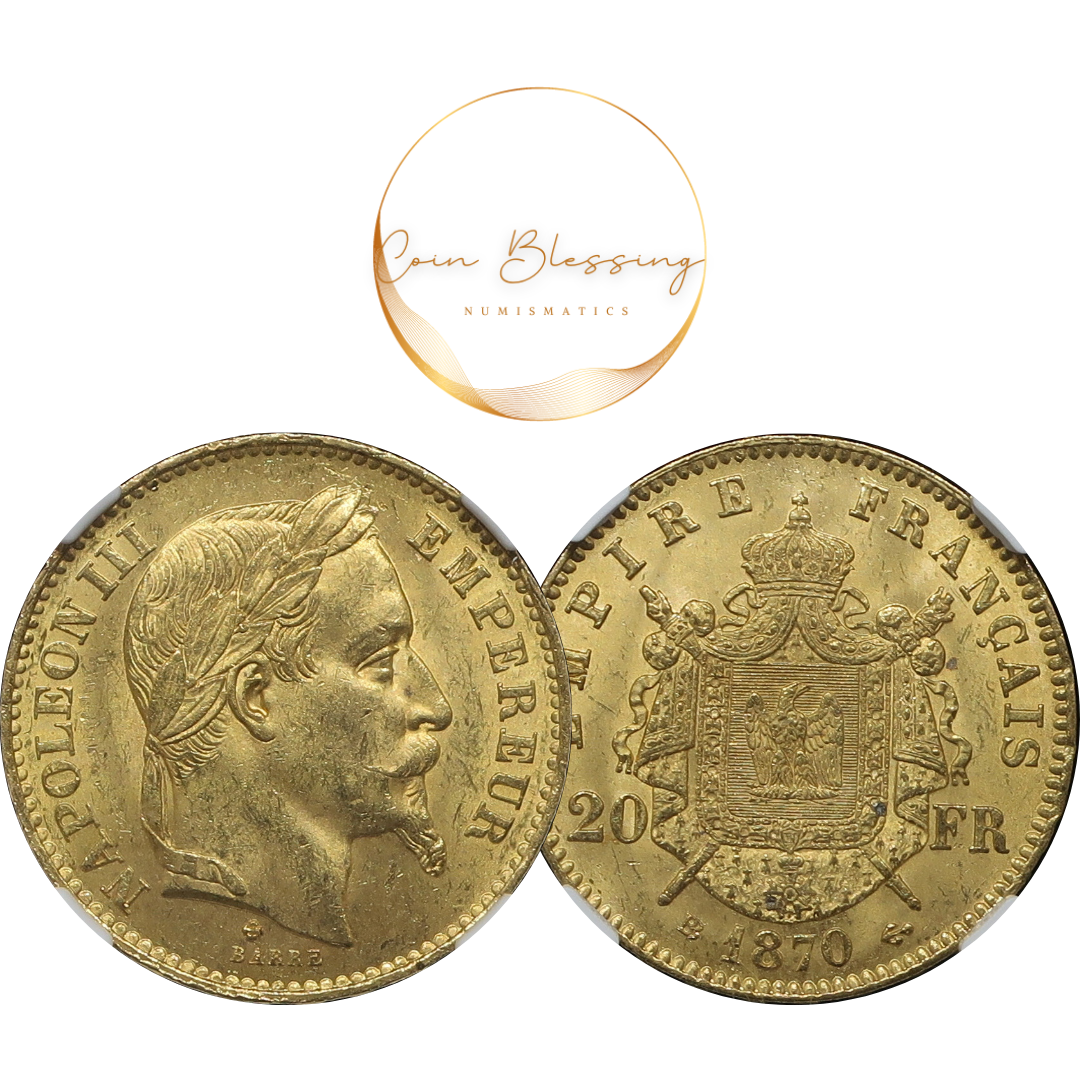 1870BB フランス 20フラン金貨 ナポレオン3世 有冠 MS63 NGC - CoinBlessing(コインブレッシング)