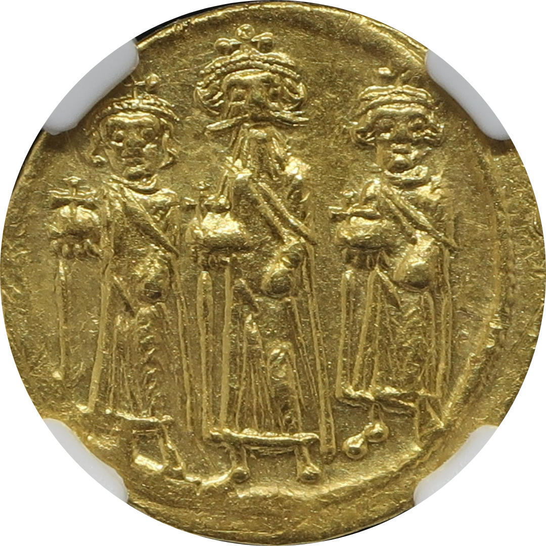 【3人の皇帝】AD632-641 ビザンツ帝国 ソリダス金貨 ビザンチン ChAU5/5-3/5 NGC ヘラクリウス コンスタンティン ヘラクロナス