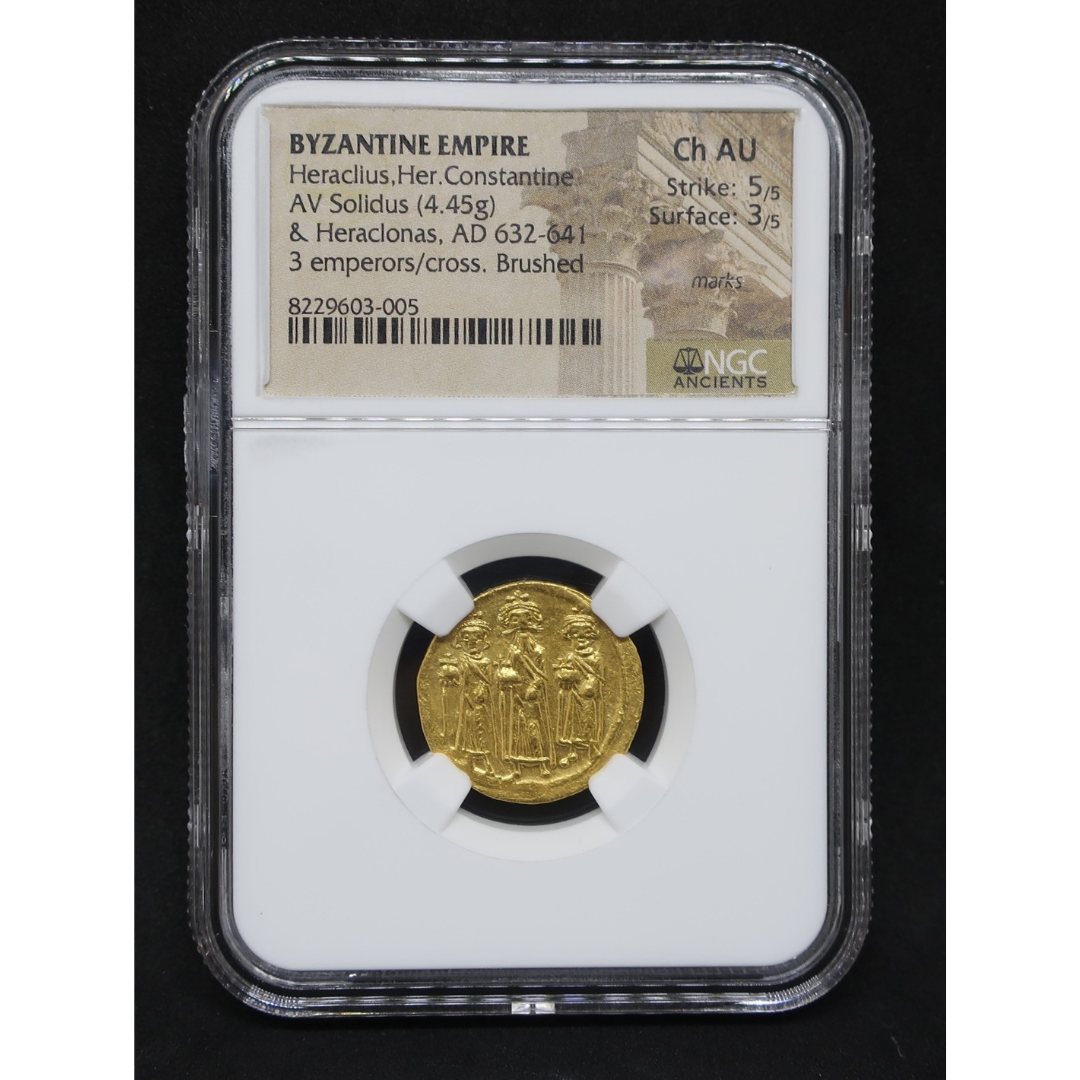 【3人の皇帝】AD632-641 ビザンツ帝国 ソリダス金貨 ビザンチン ChAU5/5-3/5 NGC ヘラクリウス コンスタンティン ヘラクロナス
