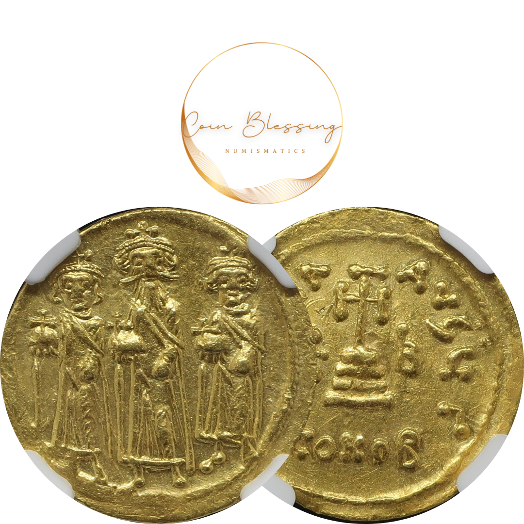 【3人の皇帝】AD632-641 ビザンツ帝国 ソリダス金貨 ビザンチン ChAU5/5-3/5 NGC ヘラクリウス コンスタンティン ヘラクロナス