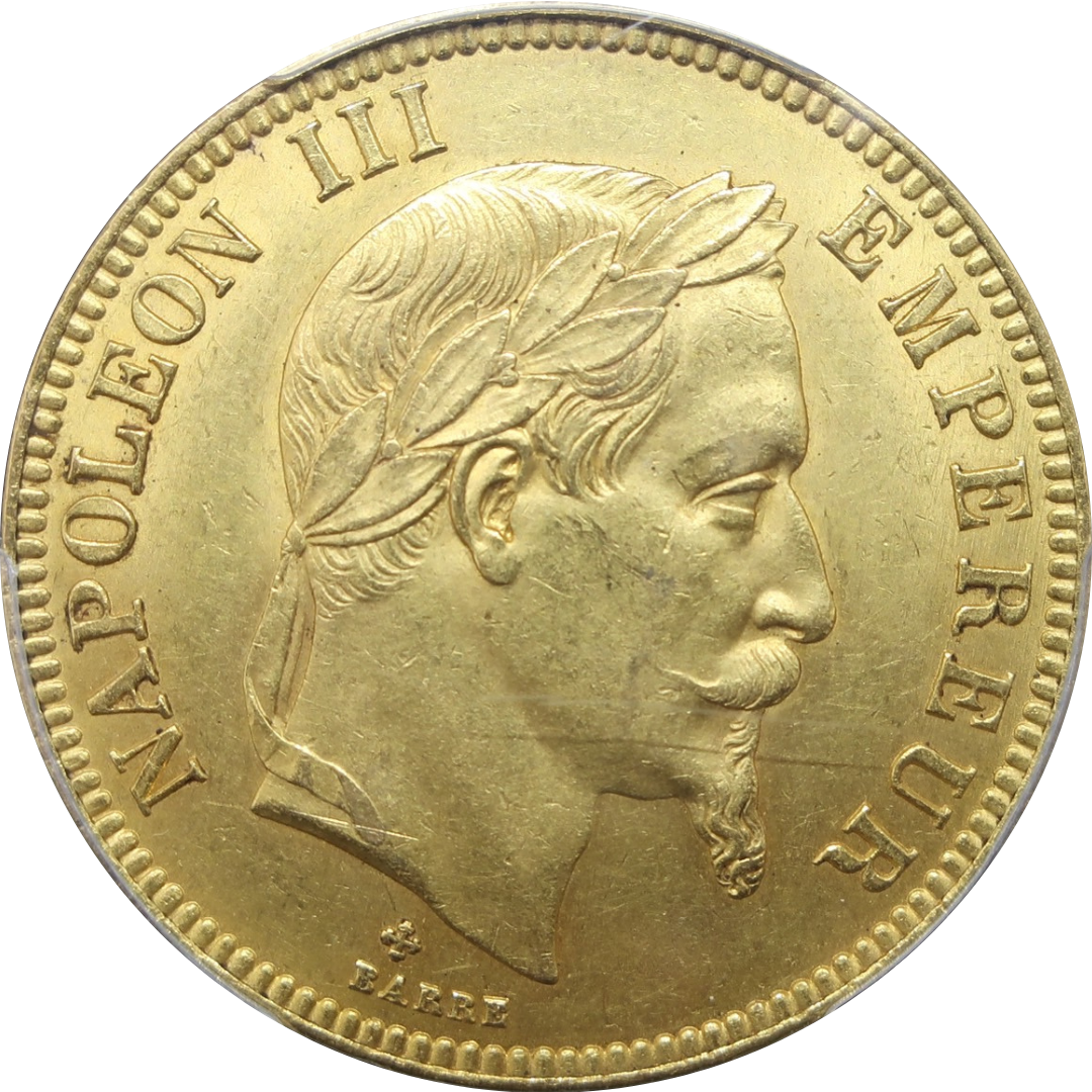 1869BB フランス 100フラン金貨 ナポレオン3世 MS62 NGC 