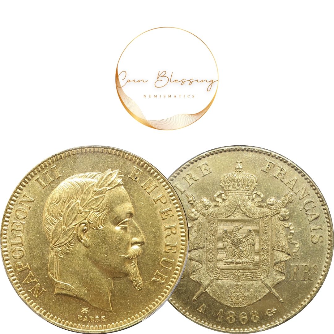 1868A フランス 100フラン金貨 ナポレオン3世 MS62 PCGS - CoinBlessing(コインブレッシング)