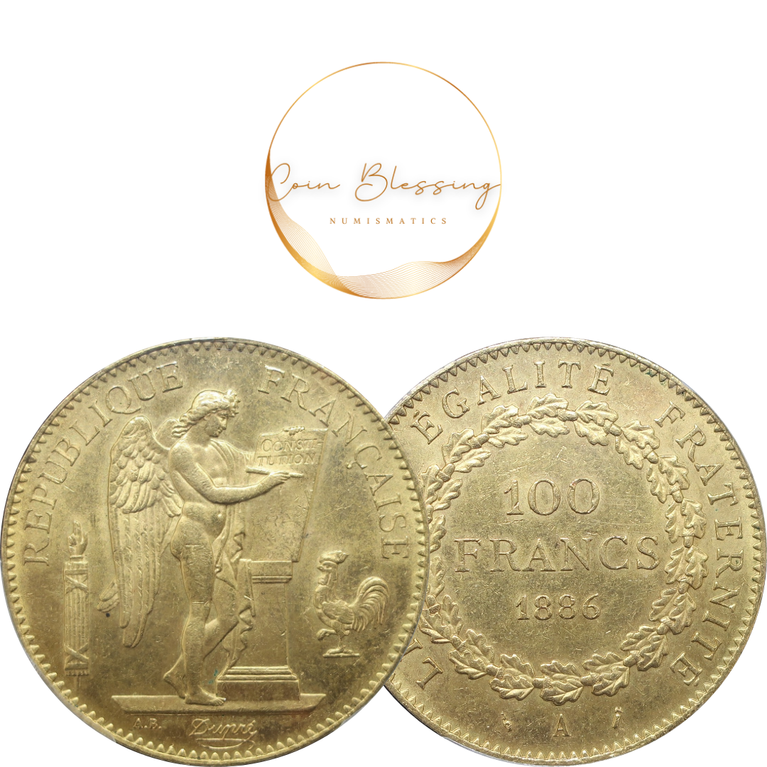 【幸運を運ぶ守護天使】1886A フランス 100フラン金貨 エンジェル金貨 MS64 PCGS