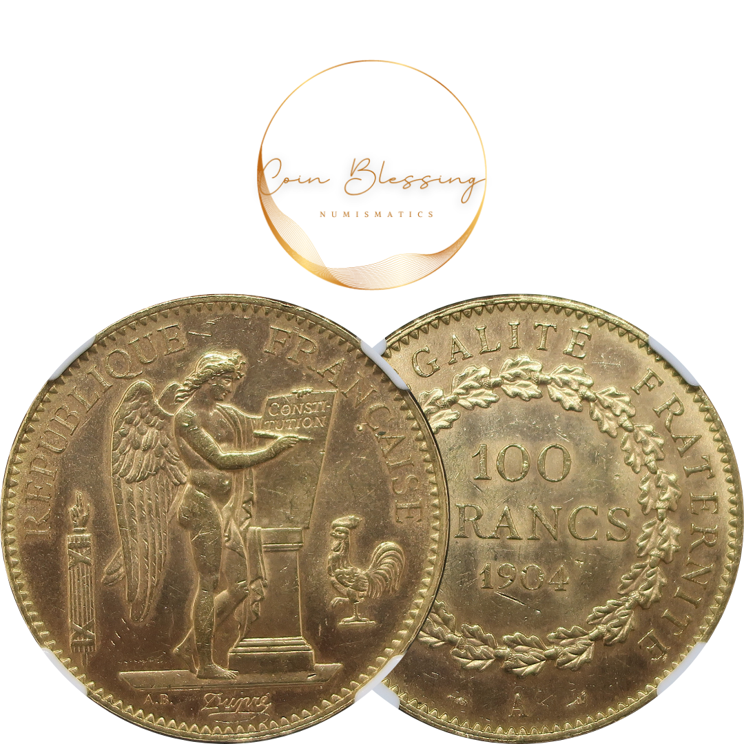 【幸運を運ぶ守護天使】1904A フランス 100フラン金貨 エンジェル金貨 MS62 NGC