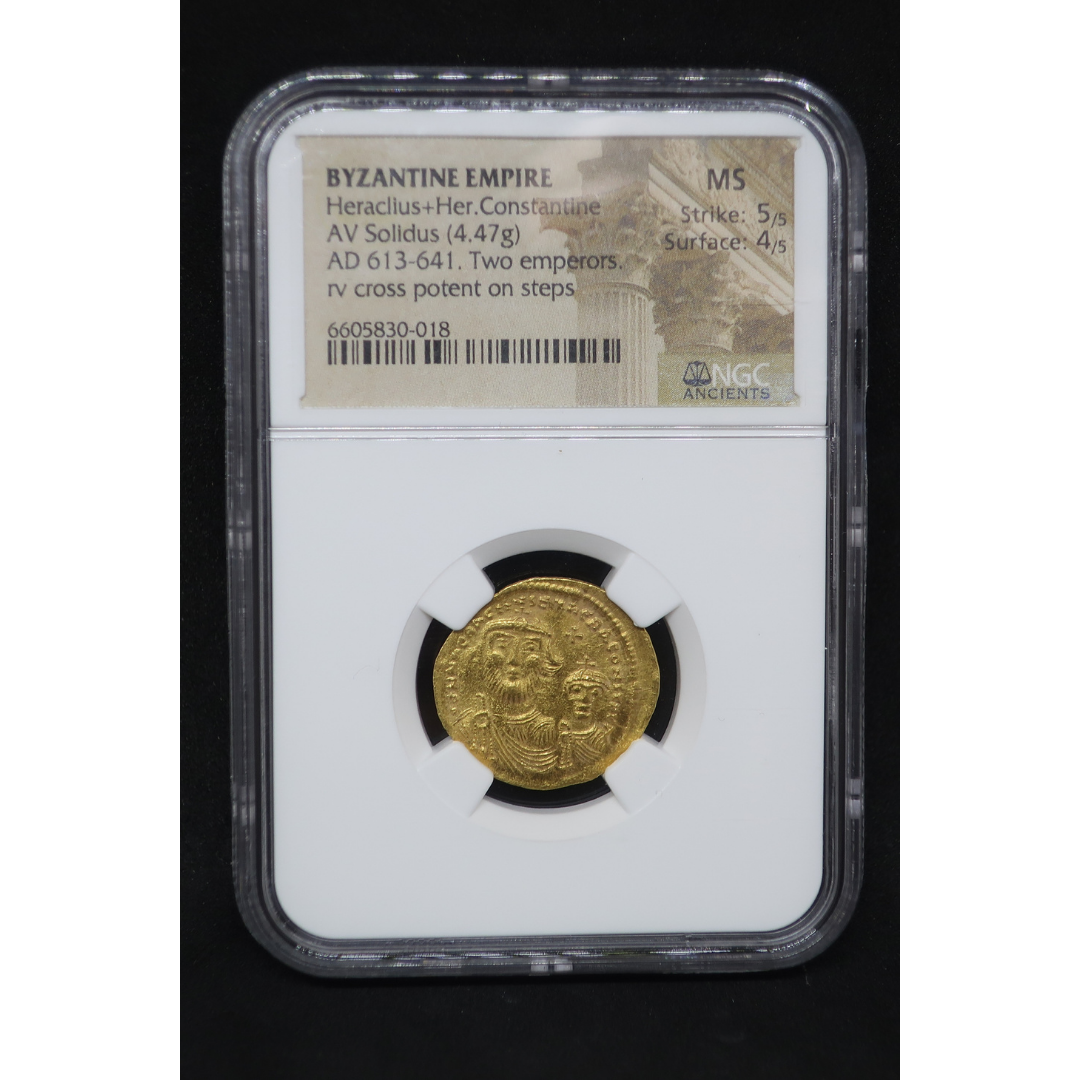 【ビザンチン】AD613-641 ビザンツ帝国 ソリダス金貨 MS5/5-4/5 NGC ヘラクリウス コンスタンティン