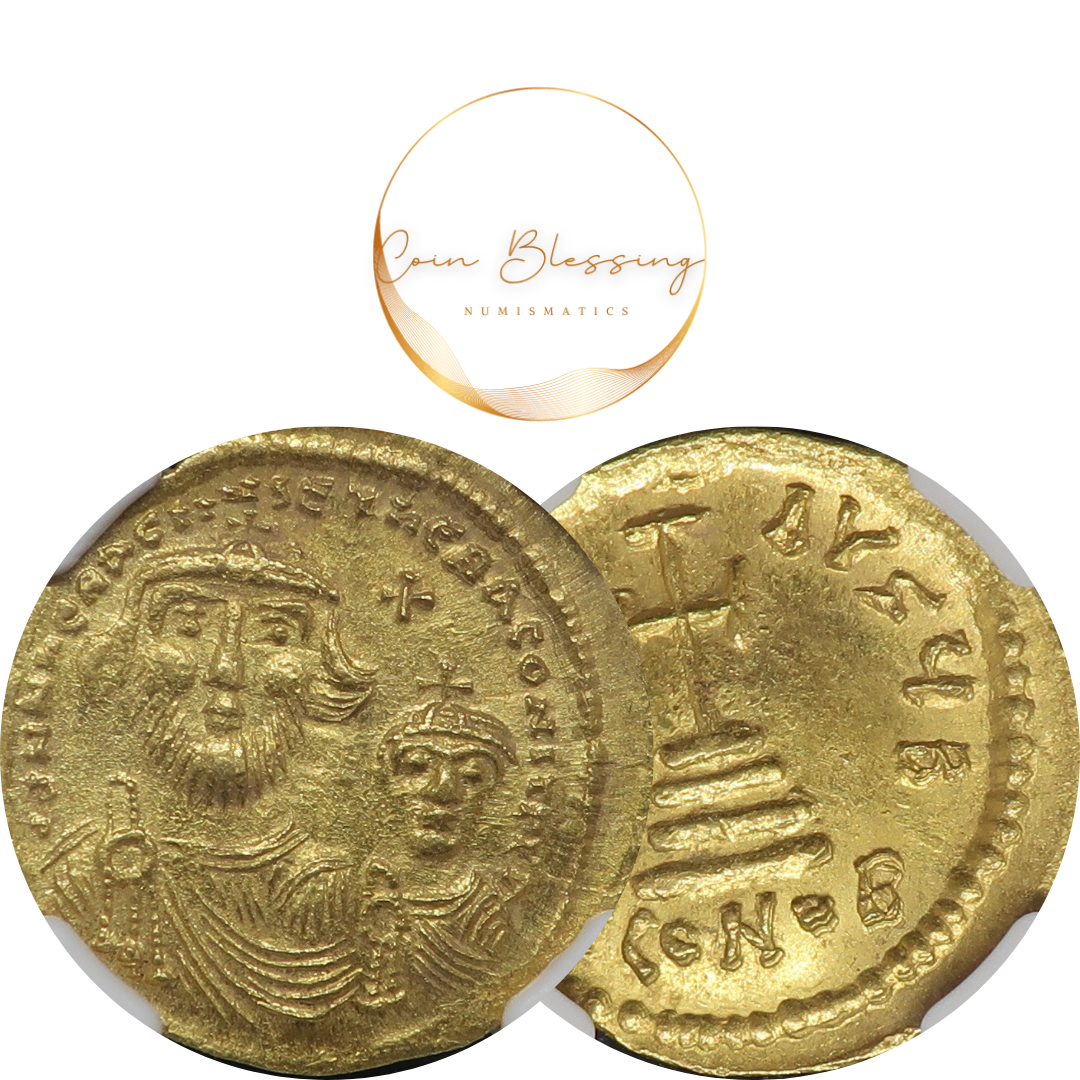 【ビザンチン】AD613-641 ビザンツ帝国 ソリダス金貨 MS5/5-4/5 NGC ヘラクリウス コンスタンティン