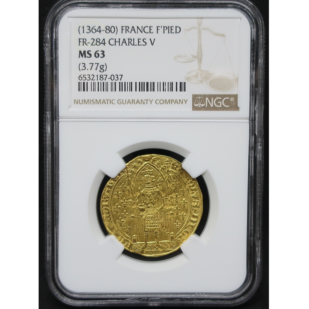 【賢明王】1364-1380 フランス フランカ・ピエ金貨 MS63 NGC シャルル5世 百年戦争