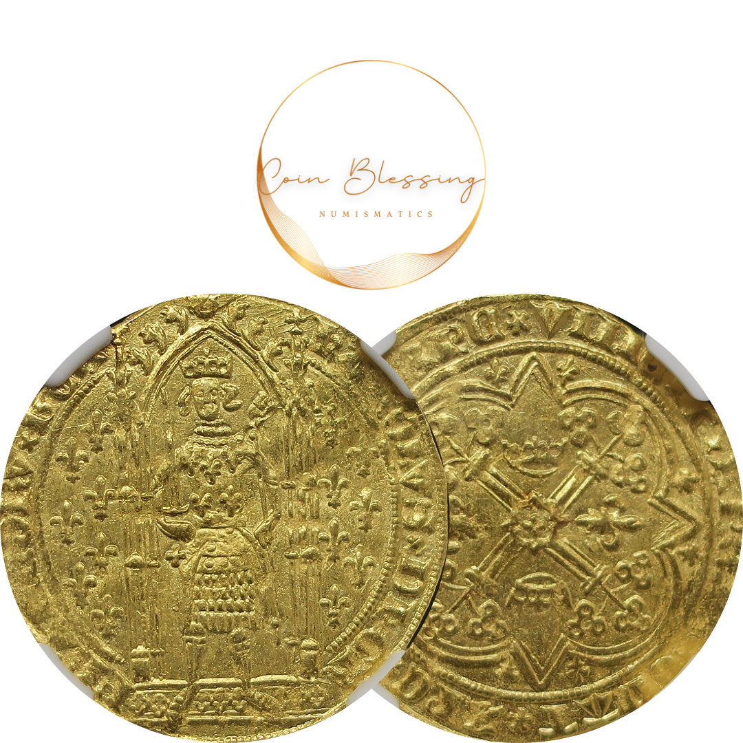 【賢明王】1364-1380 フランス フランカ・ピエ金貨 MS63 NGC シャルル5世 百年戦争