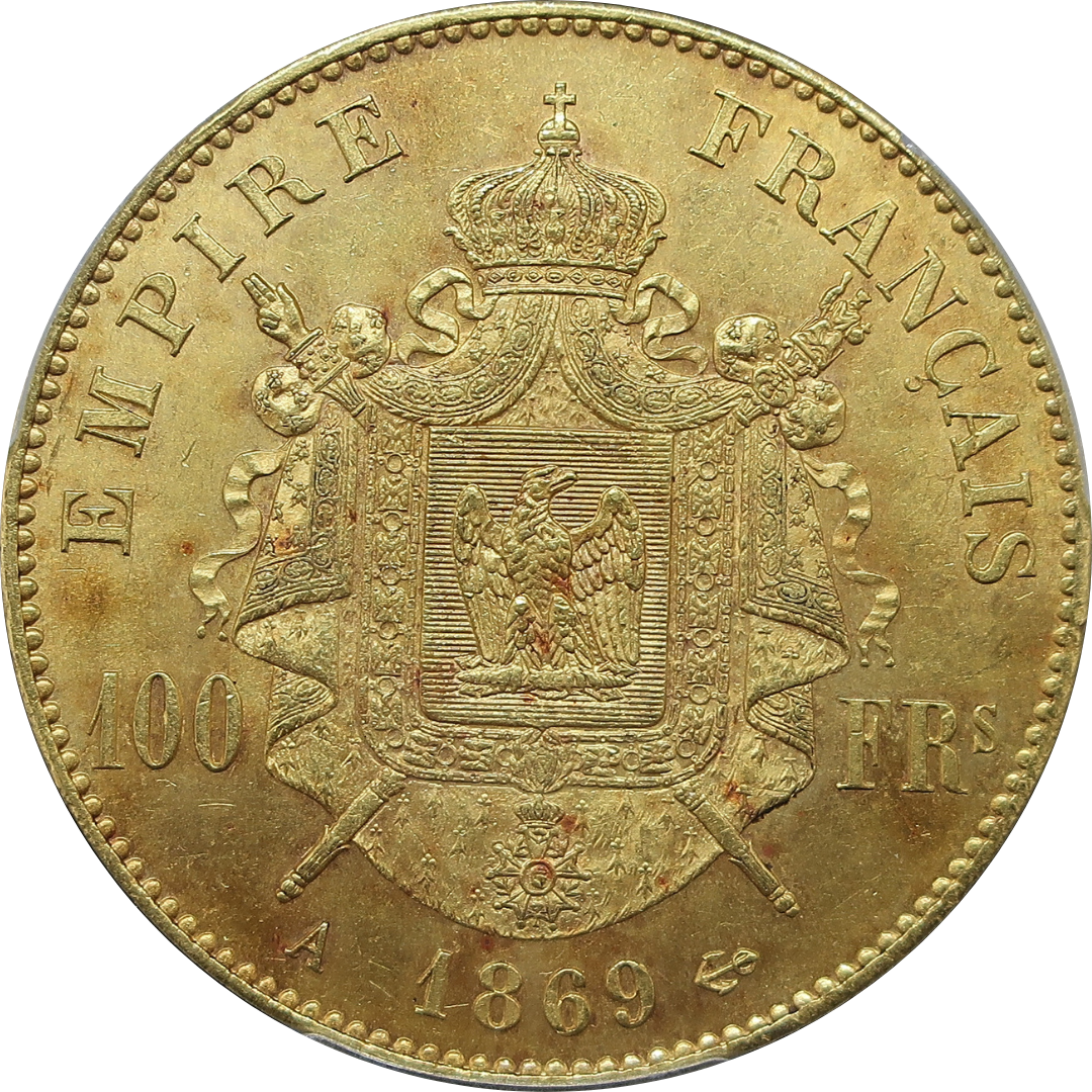 1869A フランス 100フラン金貨 皇帝ナポレオン3世 MS63 PCGS image2
