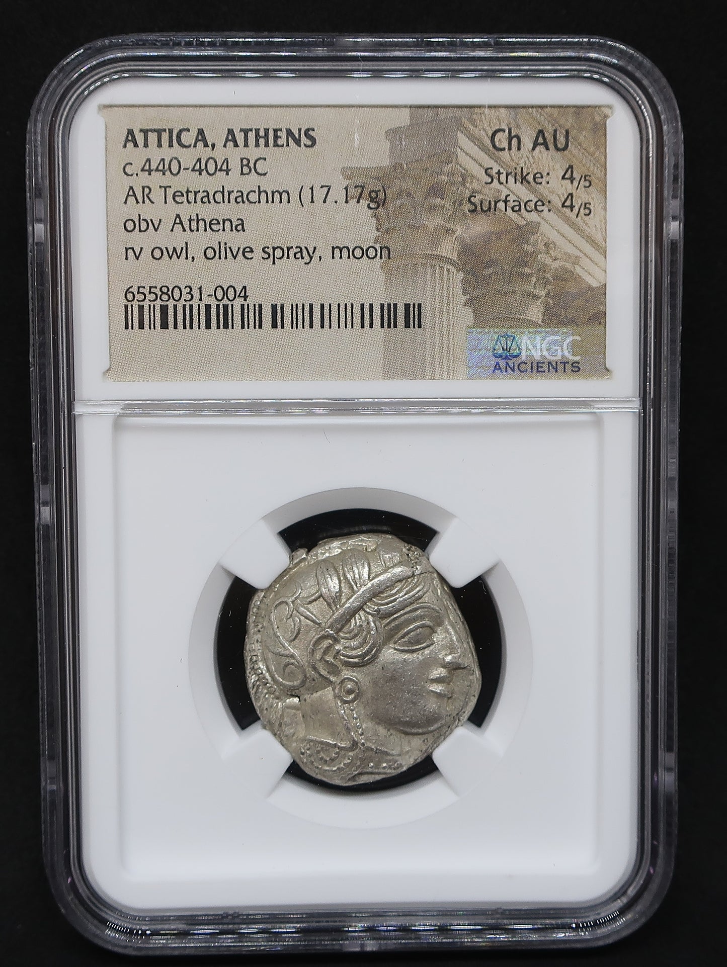440-404 BC 古代ギリシャ アッティカ アテネ テトラドラクマ銀貨 NGC image4