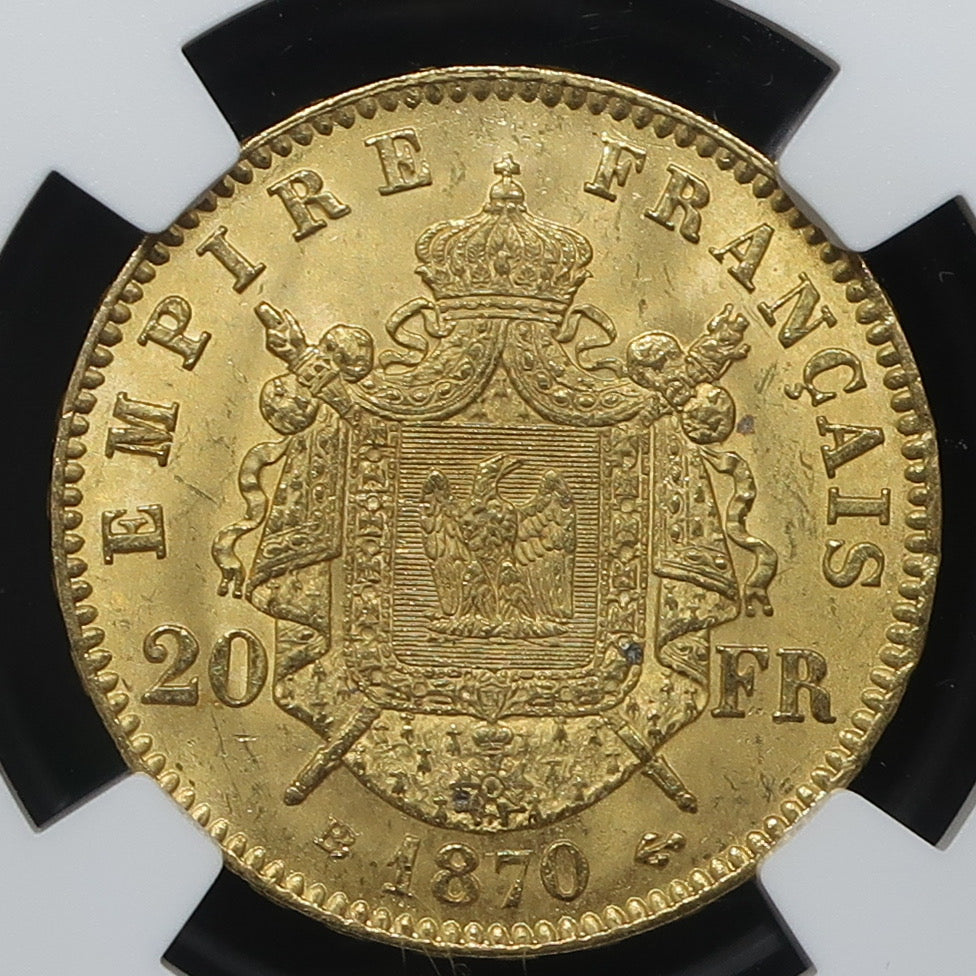 1870BB フランス 20フラン金貨 ナポレオン3世 有冠 MS63 NGC - CoinBlessing(コインブレッシング)