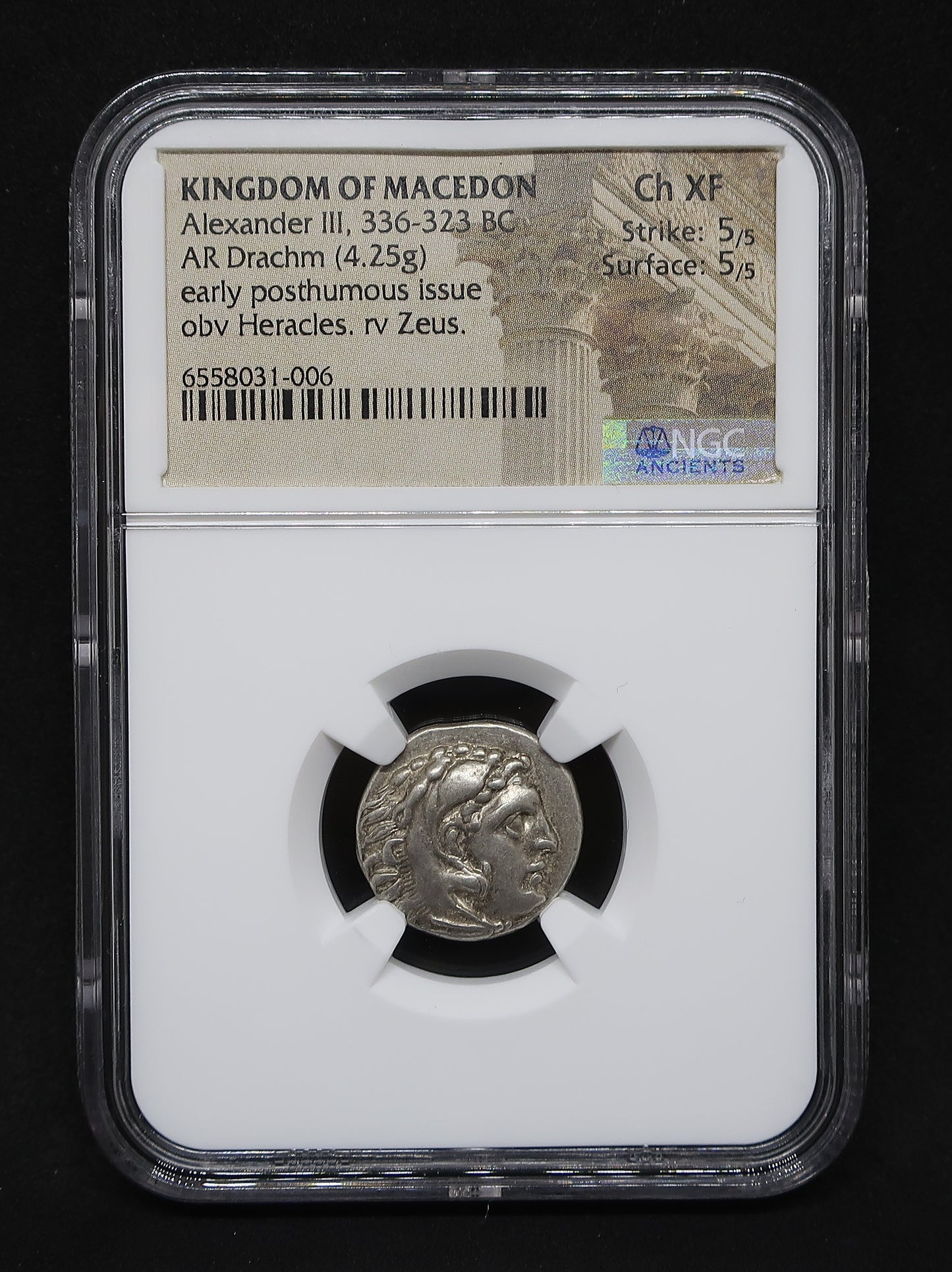 336-323 BC 古代マケドニア ドラクマ銀貨 アレキサンダー3世 ChXF5/5-5/5 NGC image4