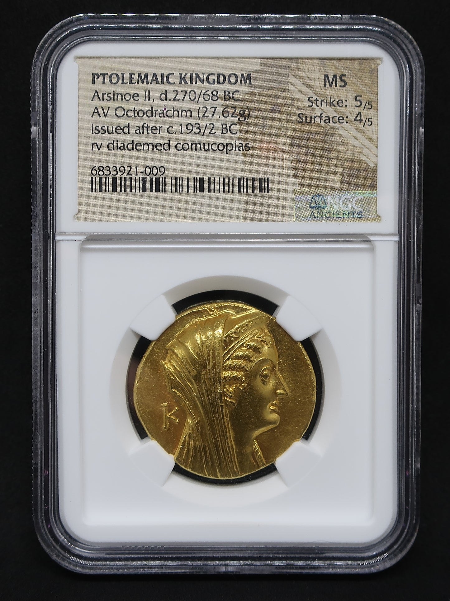 270/68BC プトレマイオス朝 オクタドラクマ金貨 アルシノエ2世 image4