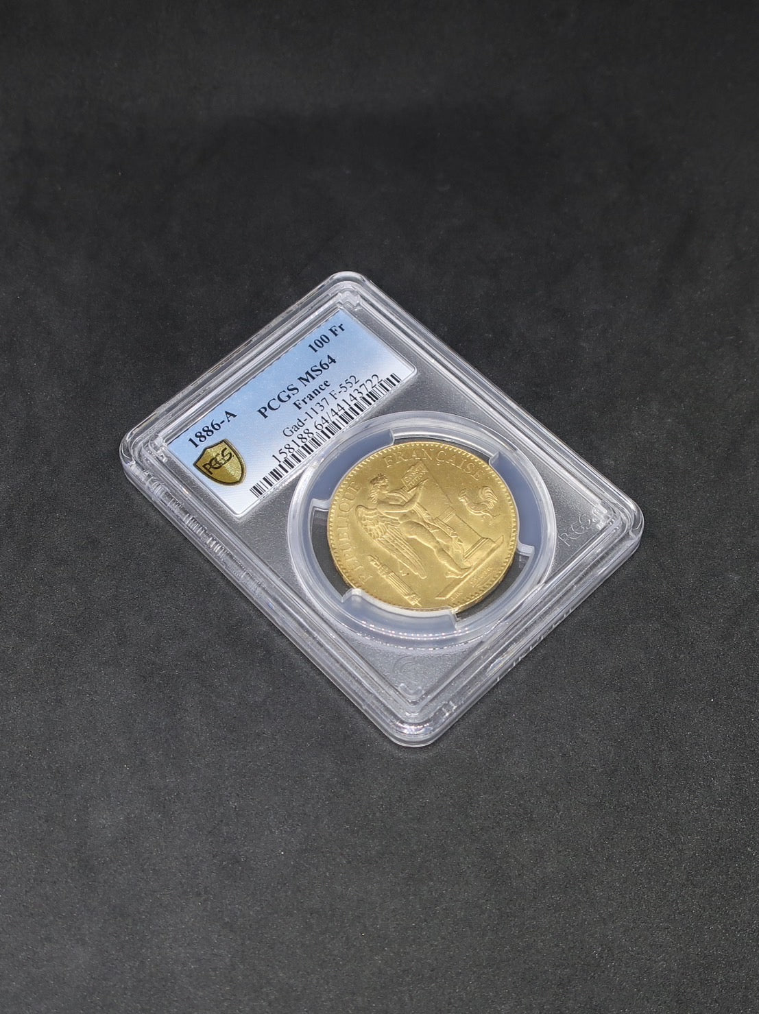 【幸運を運ぶ守護天使】1886A フランス 100フラン金貨 エンジェル金貨 MS64 PCGS