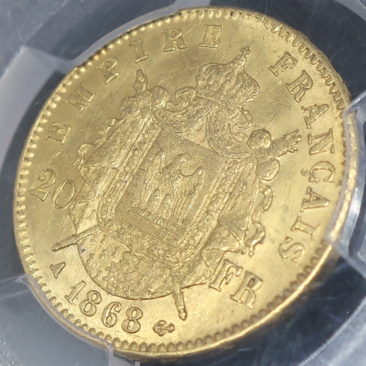 1868A フランス 20フラン金貨 ナポレオン3世 有冠 MS64 PCGS