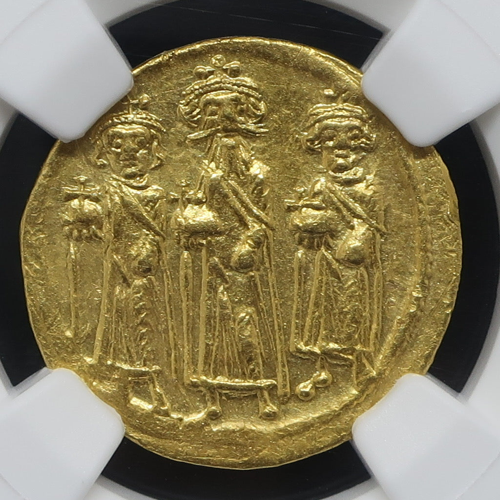 【3人の皇帝】AD632-641 ビザンツ帝国 ソリダス金貨 ビザンチン ChAU5/5-3/5 NGC ヘラクリウス コンスタンティン ヘラクロナス