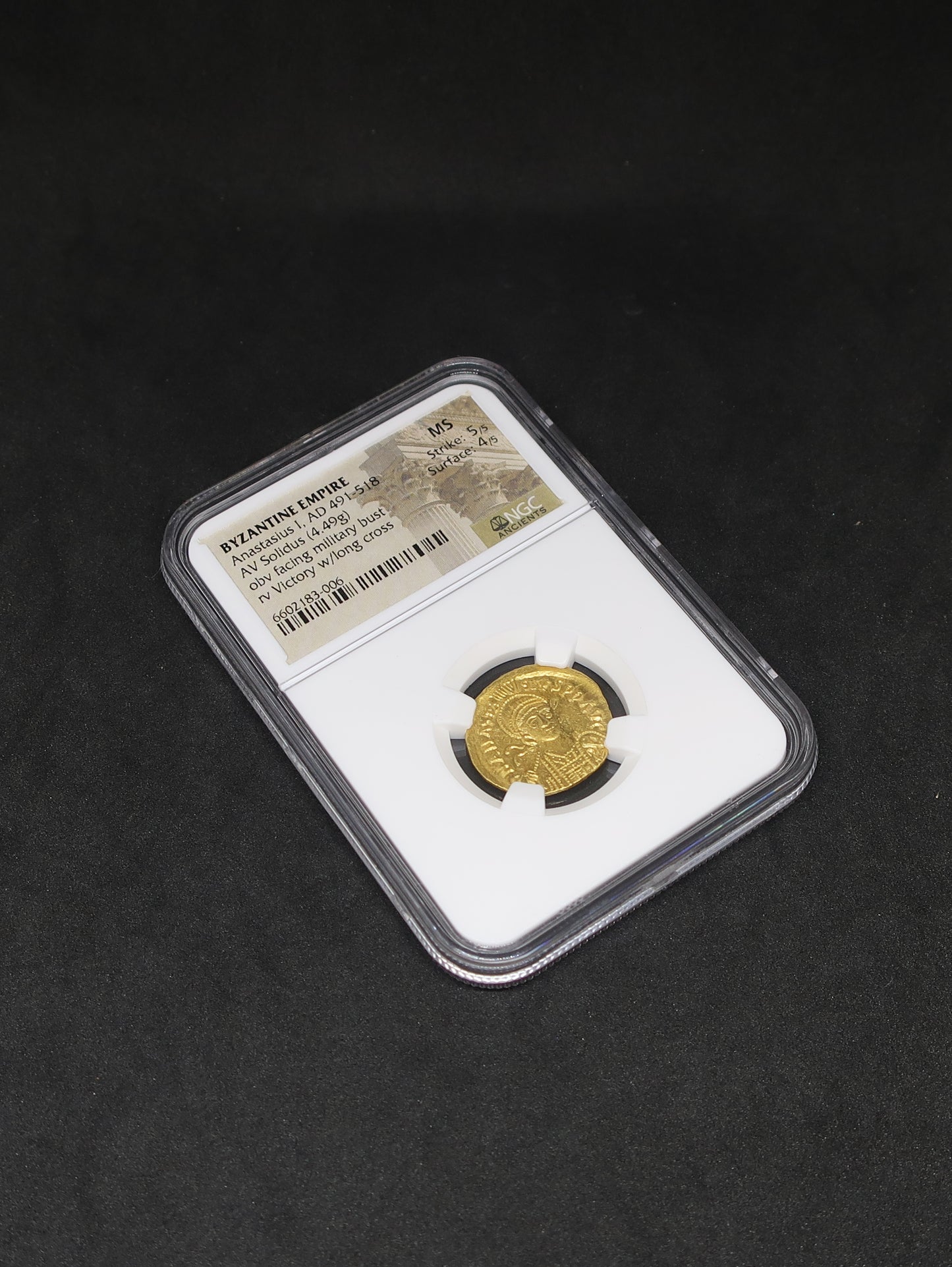 AD491-518 ビザンツ帝国 ソリダス金貨 アナスタシウス MS5/5-4/5 NGC