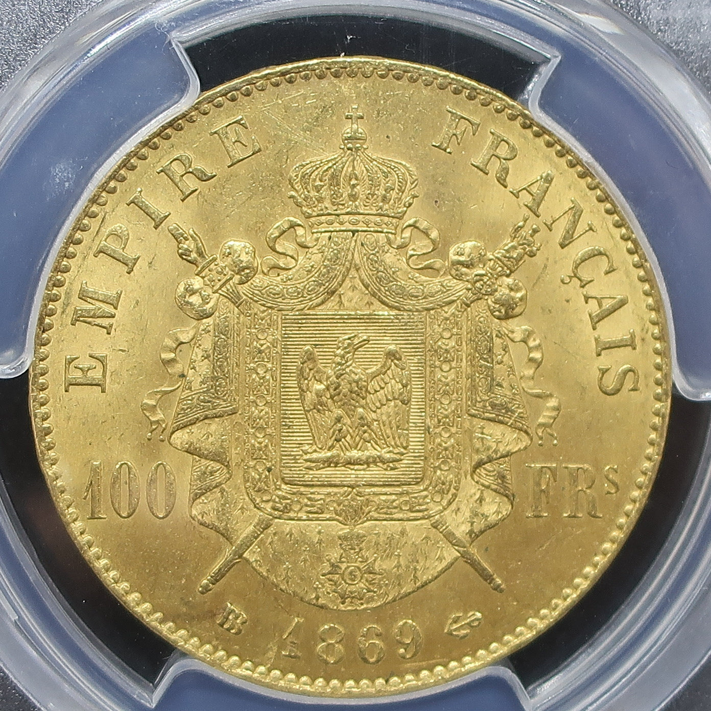 1869BB フランス 100フラン金貨 皇帝ナポレオン3世 MS63 PCGS image11