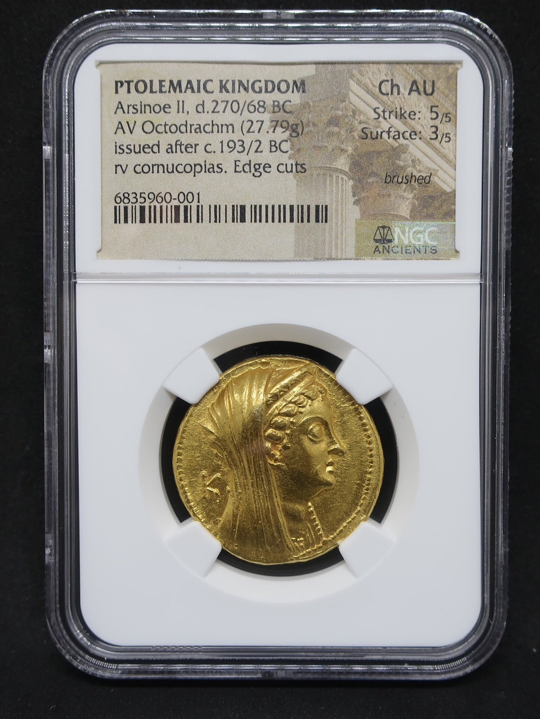 270/68BC プトレマイオス朝 オクタドラクマ金貨 アルシノエ2世 ChAU NGC - CoinBlessing(コインブレッシング)