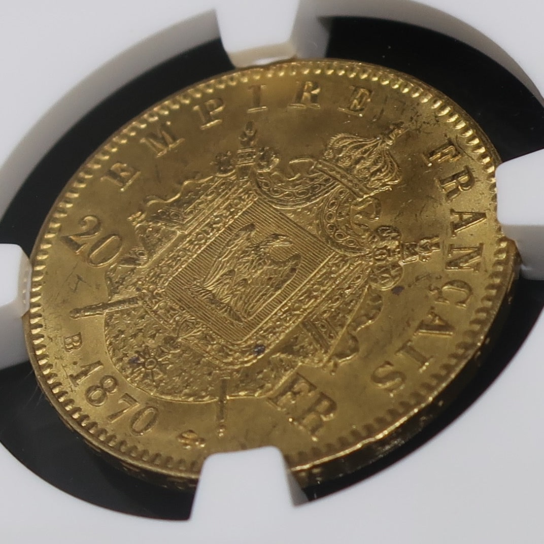 1870BB フランス 20フラン金貨 ナポレオン3世 有冠 MS63 NGC - CoinBlessing(コインブレッシング)