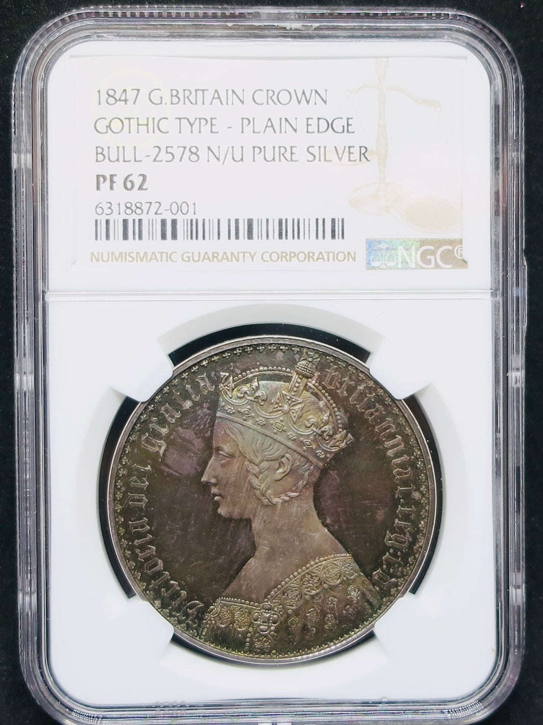 イギリス 1847 ビクトリア ゴシッククラウン銀貨 プレーンエッジ ピュアシルバー PF62 NGC - CoinBlessing