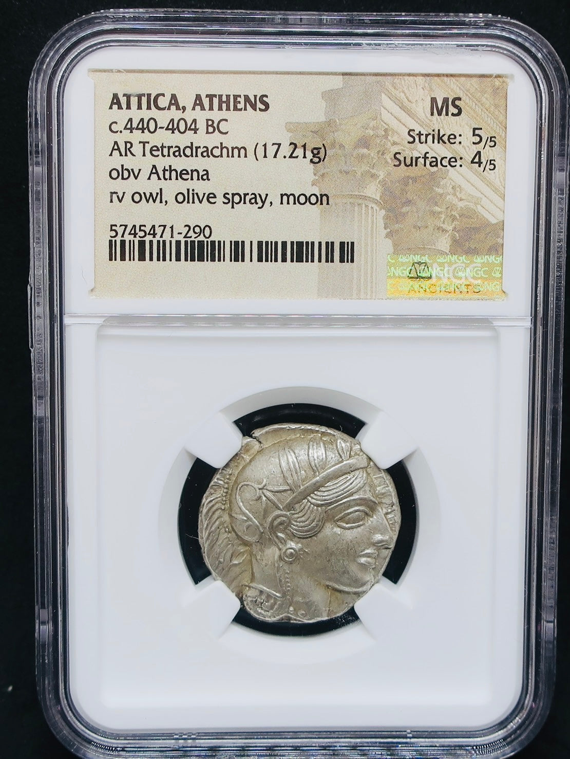 古代ギリシャ アッティカ アテネ テトラドラクマ銀貨 BC440-404 MS5/5-4/5 NGC - CoinBlessing