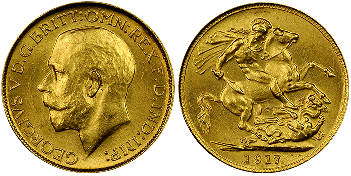 コインの偽物判別：1917 イギリス ソブリン金貨 ジョージ5世