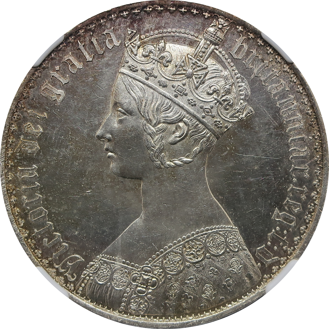 1847年 イギリス ヴィクトリア女王 ゴシッククラウン銀貨 表面（王冠を戴く女王像）
