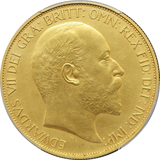 1902 イギリス 5ポンド金貨 エドワード7世 マット・プルーフ PCGS PR62 表面（エドワード7世肖像）