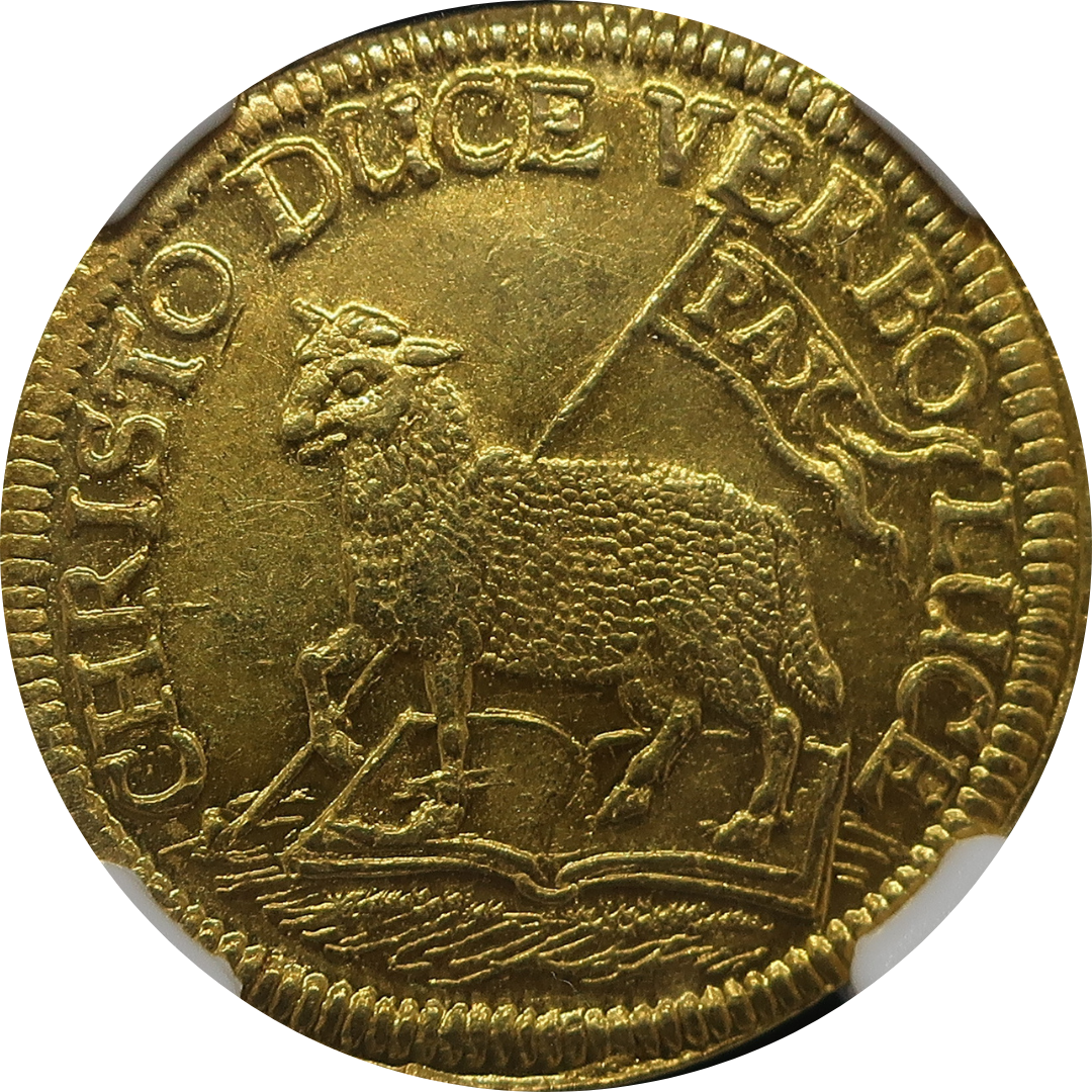 1649 ニュルンベルク ダカット金貨 神の仔羊（PAX旗）表面（背景透過）