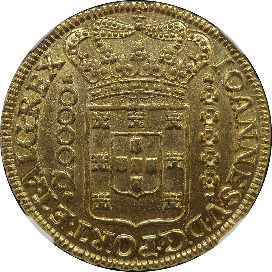 ブラジル植民地 20000レイス金貨 表面（ポルトガル王家紋章）