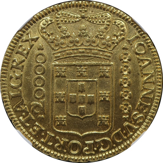 ブラジル植民地 20000レイス金貨 表面（ポルトガル王家紋章）