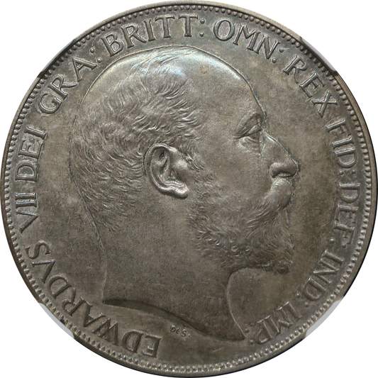 1902 イギリス クラウン銀貨 エドワード7世 マット・プルーフ NGC PF64 表面（エドワード7世肖像）