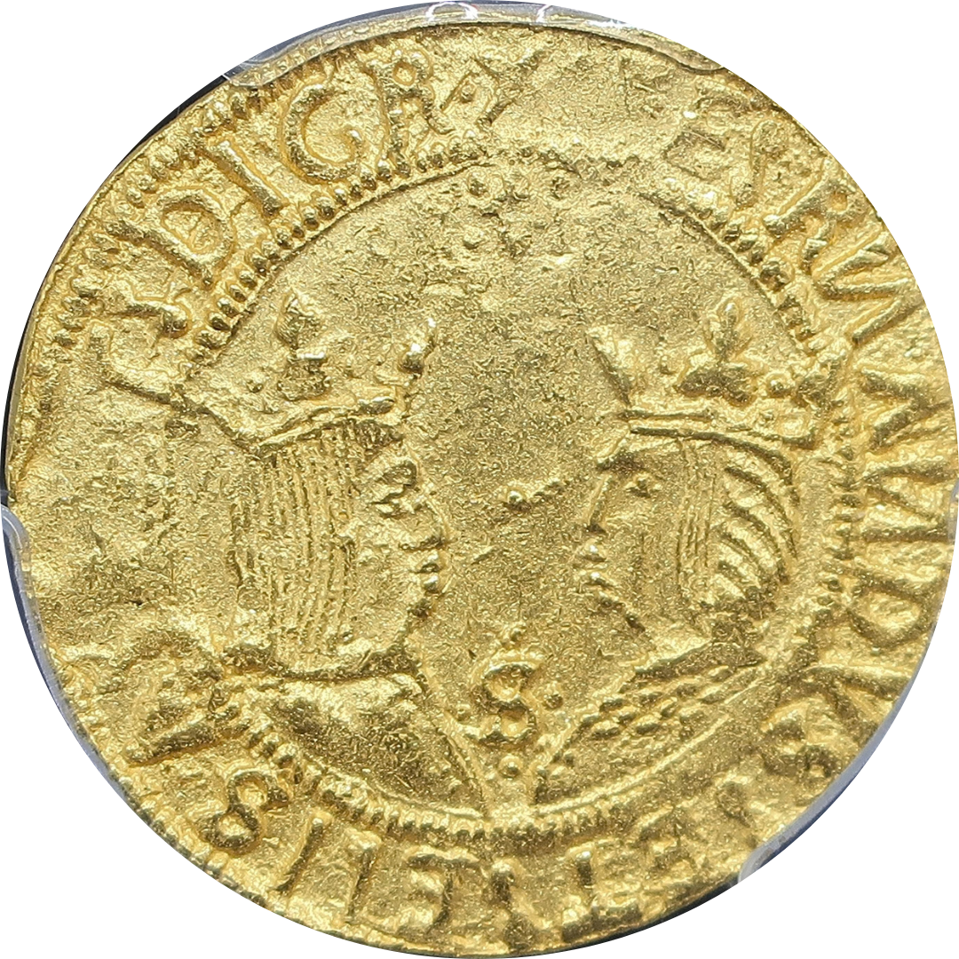 1476-1516年 スペイン カトリック両王 2エクセレンテ金貨 表面 PCGS MS62