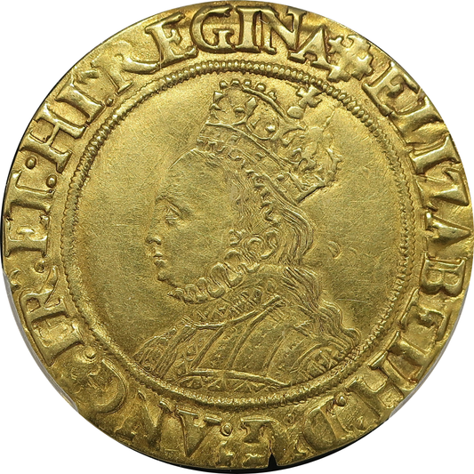 1560-61 イギリス エリザベス1世 ハーフポンド金貨 AU55 PCGS鑑定済み — 表面切り抜き（戴冠胸像とラフカラー）