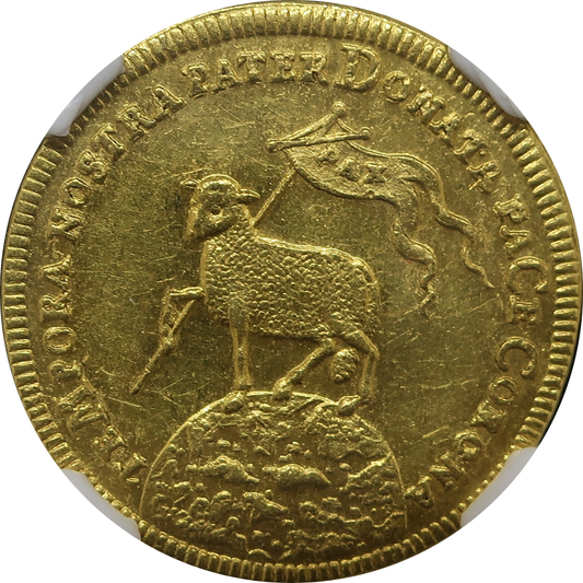 1700年銘 ニュルンベルク ラムダカット金貨 裏面（子羊とPAXの旗、背景透過）