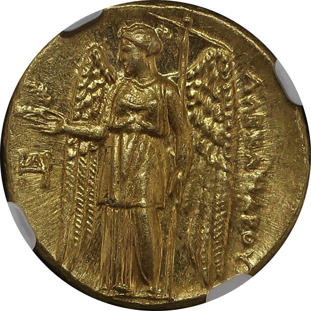 336-323 BC マケドニア王国 アレキサンダー3世 スタテル金貨 NGC Ch AU 裏面（勝利の女神ニケ）