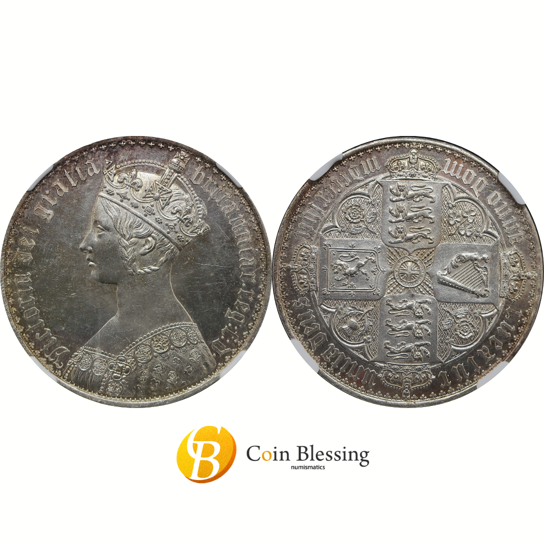 1847年 イギリス ゴシッククラウン銀貨 表裏並び