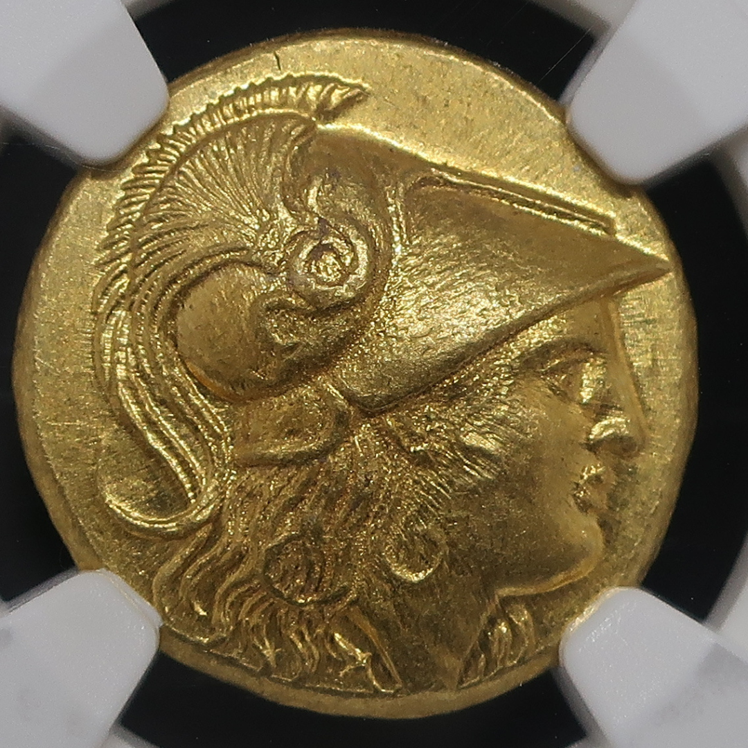 アレキサンダー3世 スタテル金貨 NGC Ch AU鑑定スラブ 表面
