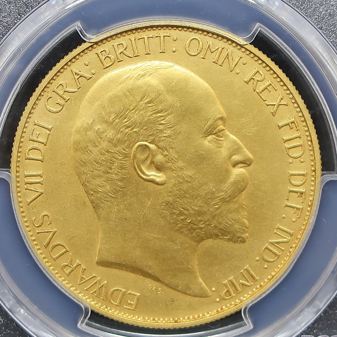 1902 イギリス 5ポンド金貨 エドワード7世 PCGS PR62鑑定スラブ 表面
