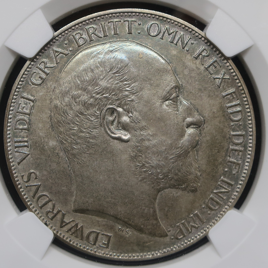 1902 イギリス クラウン銀貨 エドワード7世 NGC PF64鑑定スラブ 表面
