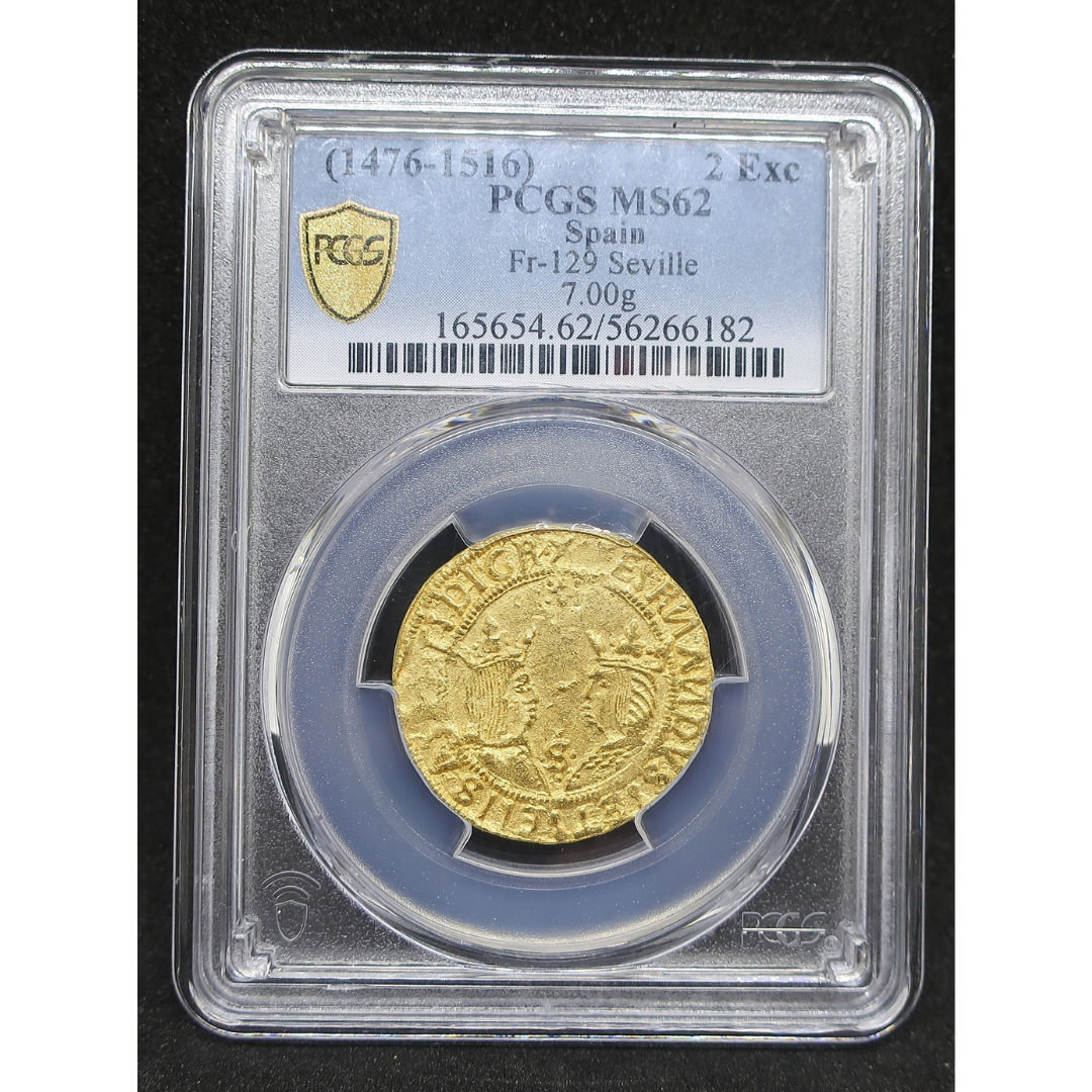 PCGS MS62鑑定ラベル 表面 スペイン2エクセレンテ金貨
