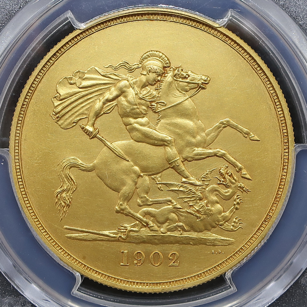 1902 イギリス 5ポンド金貨 エドワード7世 PCGS PR62鑑定スラブ 裏面