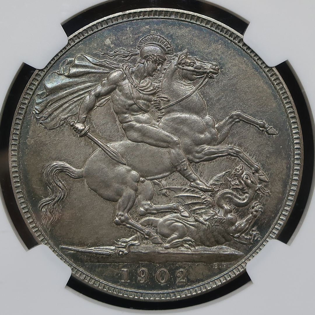 1902 イギリス クラウン銀貨 エドワード7世 NGC PF64鑑定スラブ 裏面