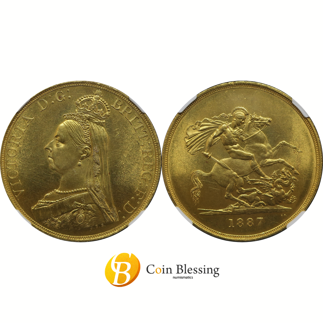 1887年 イギリス 5ポンド金貨 表裏並び